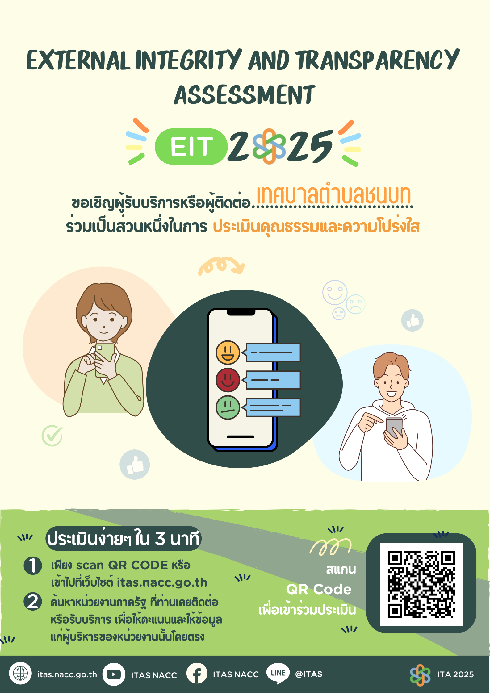 ขอเชิญผู้รับบริการหรือผู้ติดต่อของเทศบาลตำบลชนบท ร่วมเป็นส่วนหนึ่งในการประเมินคุณธรรมและความโปร่งใส 2568